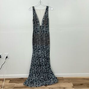 Johnathan Kayne Black and Silver Backless Gown